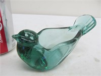 Green art glass bird dish