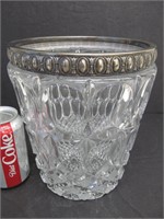 Large crystal container w. metal rim