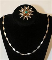 .925 Silver Jewelry - Necklace and Vintage Brooch