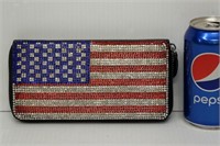 Kalinfano Crystal US Flag Wallet w Tags Unused