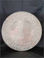 Large Silver Tone Embossed Cake Stand
