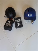 Baseball helmet,  catcher knee pads, bike helmet