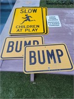 Lot of Signs, (2) Children at Play signs, (2) Bump