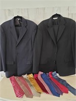 Men’s Clothing Lot with (2) Suits & (11) Neckties