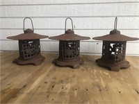 3 Vintage Cast Iron Garden Lamps