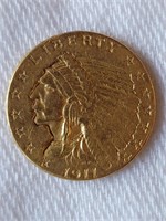 1911 Gold Indian Head Quarter Eagle 2.50