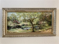 Pastoral Oil on Canvas Painting in Gilt Gold Frame