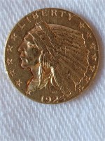 1925-D Gold Indian Head Quarter Eagle 2.50