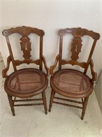 Pair Eastlake Style Caned Round Bottom Chairs
