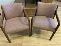 Pair of Sturdy Upholstered Wooden Arm Chairs