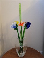 Glass Flower Arrangement in Large Clear Vase