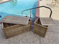2 Basket Weave Teak Look Outdoor Tables