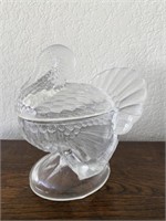 Vintage L.E. Smith Clear Glass Covered Turkey