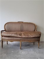 Louis XVI style French Sofa Worn Gilt Finish