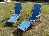 (2) Teak Wood, Marine Grade Fabric Lounge Chairs