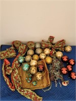 Lot of Christmas Decor, Ornaments, Ribbon, Bows