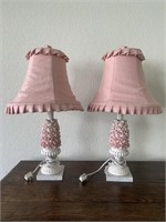 Pair Capodimonte Style Pink Porcelain Rose Lamps