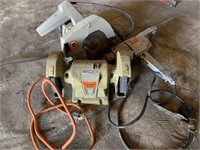 Bench grinder, saw drill