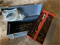 Tool box with misc tools and angle grinder disc