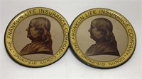 2 Vintage Franklin Life Insurance Tip Trays