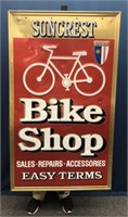 Large Suncrest Bike Shop Embossed Metal Sign