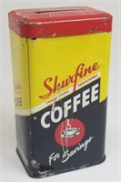 Vintage Shurfine Coffee Advertising Tin Coin Bank