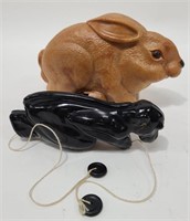 Vintage Plastic Wind Up Rabbit & Climbing Monkey