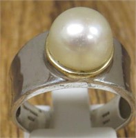 14K Yellow Gold / Sterling Silver Pearl Ring
