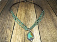 Multi Strand Sterling & Turquoise Necklace