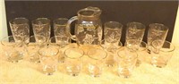 17 Piece Mid century Gold Trim Glassware Set