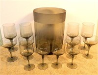 Smoky Glass Cocktail Set w/11" Champagne Bucket