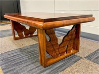 Vintage Koa Wood Coffee table with carved leaf