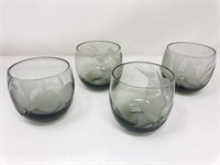 4 Hawaiian Floral Etched Glass drinking glasses
