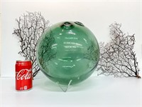 Large Green marked Japanese glass float with two