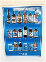 Metal Primo Beer history sign/ display.  24"x18"