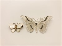 Two sterling silver butterfly pins. Germany