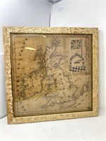 Antique 1894 Framed European map (15.5" square)