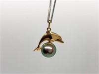 14k South seas pearl dolphin pendant