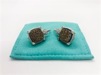 Judith Ripka 925 Sterling silver druzy earrings