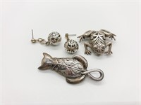 925 Silver pin, pendant and earrings