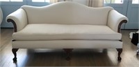 Wooden French Provincial Sofa White Upholstery