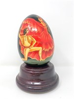 Painted signed large wood egg with rotating