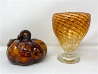 Hand made glass pumpkin and footed glass art cup