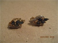 925 China Pierced Earrings Goldtone w/Stones-2.9g