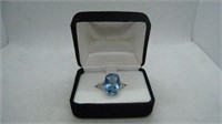 Unmarked Silver Colored Ring Large Blue Stone
