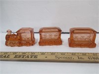 3 Pc Glass Train Candy Dishes w/lids