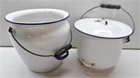 2 Porcelain Enamelware Antique Chamber Pots