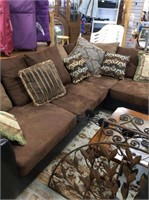 Brown vegan leather and microfiber sectional