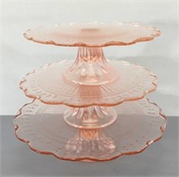 Pink Glass Pedestal Cake Plates -3 Graduated Sizes