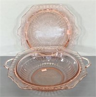 Pink Glass Cake Plate & Serving Bowl